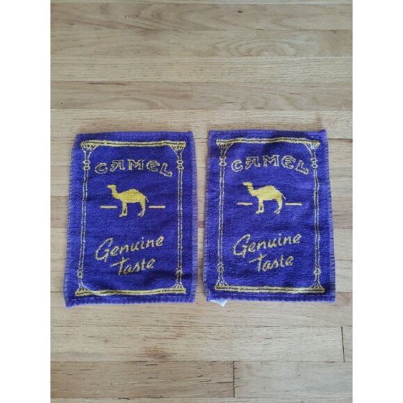Camel Cigarettes Brand Terrycloth Hand Bar Towel Purple Yellow Set Of Two 8 X 11 - Picture 1 of 9